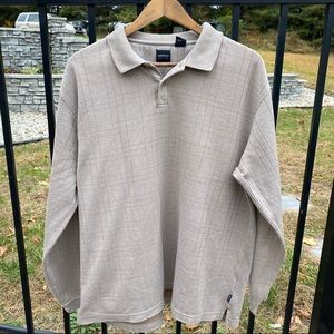 Vintage Arrow Windowpane Tan Long Sleeve Polo